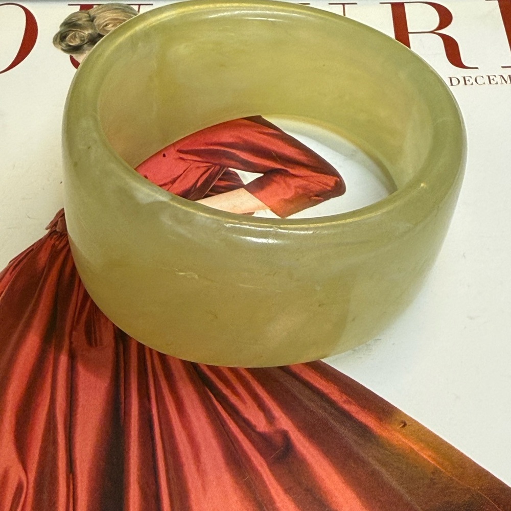 Elegant Cream /Green Bangle  - pale asymmetric Bracelet